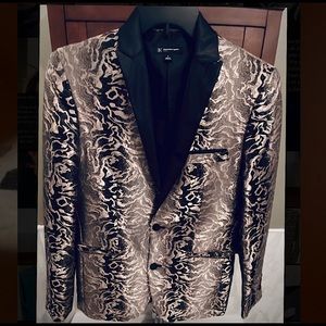 INC Metallic Gold Silver Combo Animal Print Blazer